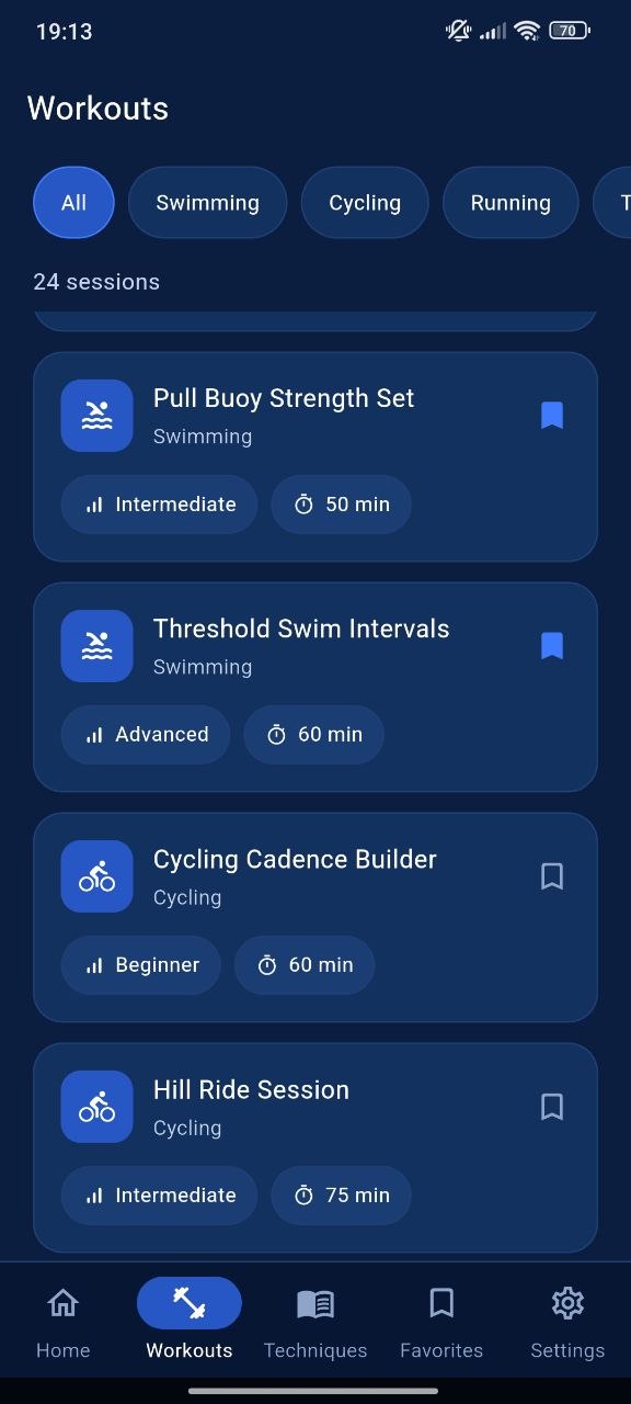 Triathlon Training Guide home screen